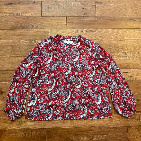Women’s Long-Sleeve Loft Blouse - V-Neck - Paisley - Size S - Picture 1 of 16